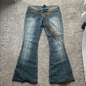Dollhouse Blue Flare Jeans with Tan Accents